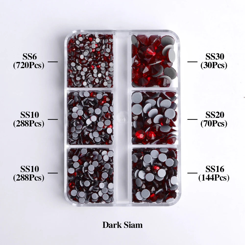 Factory Wholesale Hotfix Flatback Rhinestones Set Diamond 6 Grid Mix Sizes Glass Rhinestone Crystal Gems Supplies Iron on Stones