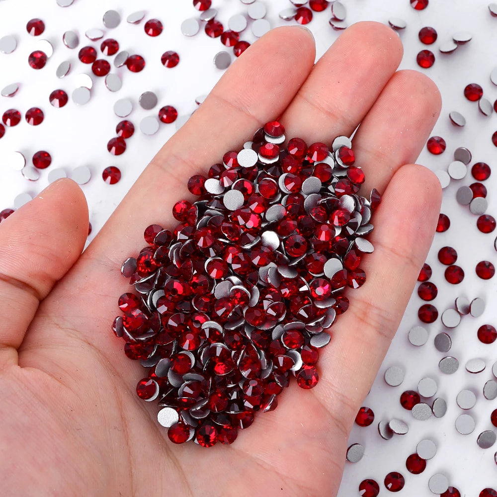Ready Stock 10 Kinds Red Colors S6-SS30 Bulk Regular Cut 12 Facets 4A+ Rhinestones Crystal Angola 2024 New Design Glass Clothing