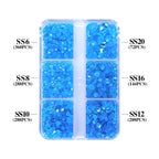 QIYI Nail Decoration Mocha Neon 1440pcs Multi Size 6 Grid Box Glass Nail Charms Rhinestones Wholesale Bulk Crystal Stone