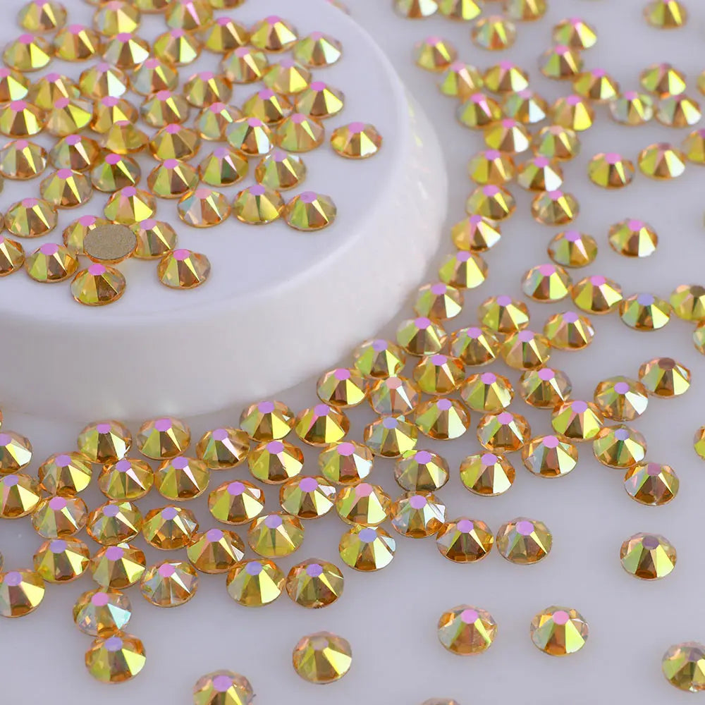 High Quality 16 Cut Facets  Crystal AB Rhinestone Gold Base Non Hot Fix Flatback  Rhinestones Bulk for Dress