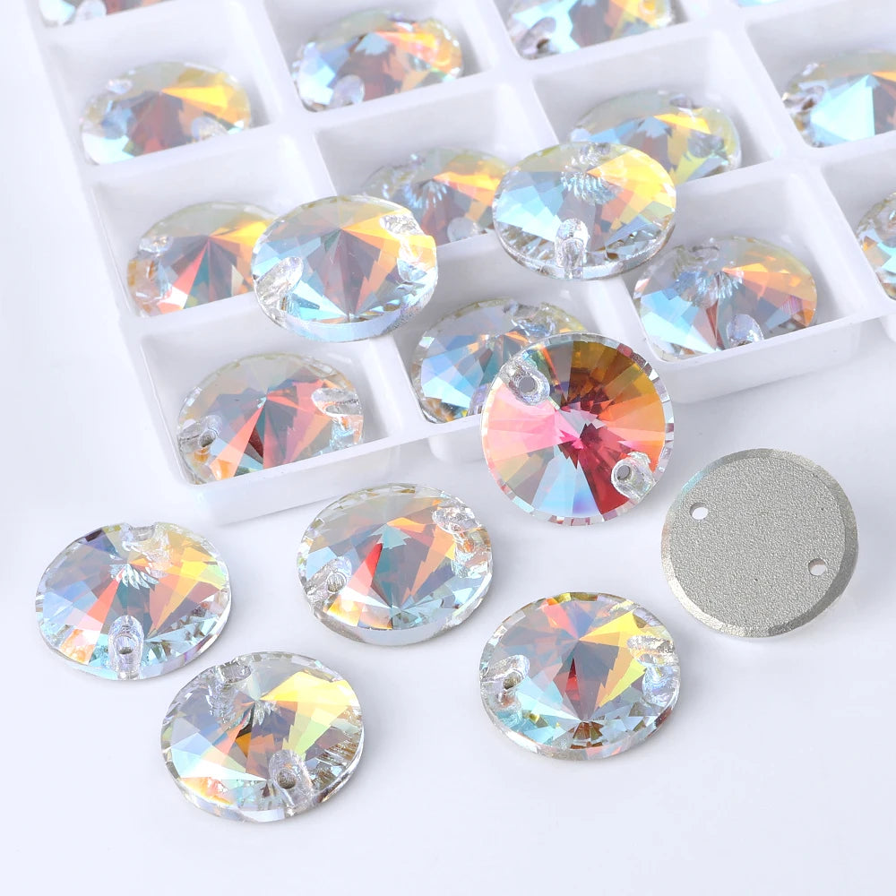 Wholesale Rivoli Rhinestones 55 Colors Crystal Strass AB Sew-on Rhinestones Glass Gems Clothing Flatback Sewing Stones for Women