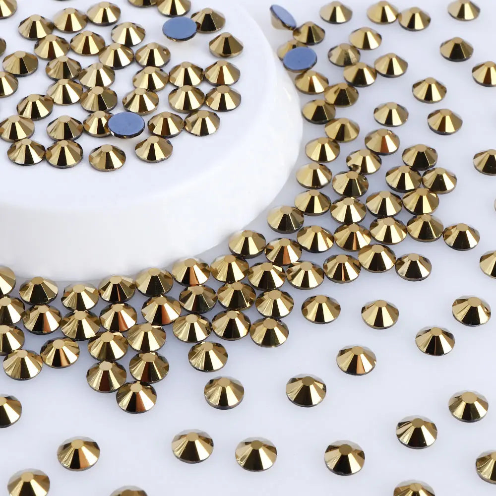 Wholesale Hot Fix Aurum Glass Rhinestone High Quality FlatBack Rhinestones SS6-SS30 for Garments and Art Decoration