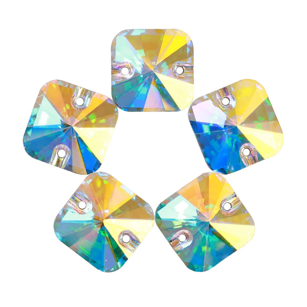 Rivoli Square 15Colors K9 Ready to Ship Glass Sew-on Rhinestone Bling Bling Accessories for Decoration Garments Dress