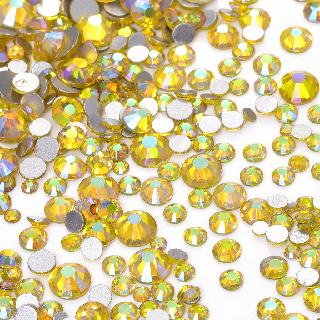 QIYI High Quality Glass Crystal AB Rhinestones  Mixed Size Ss3-ss20  Non Hotfix Flatback Crystal Rhinestones for Clothing Fabric