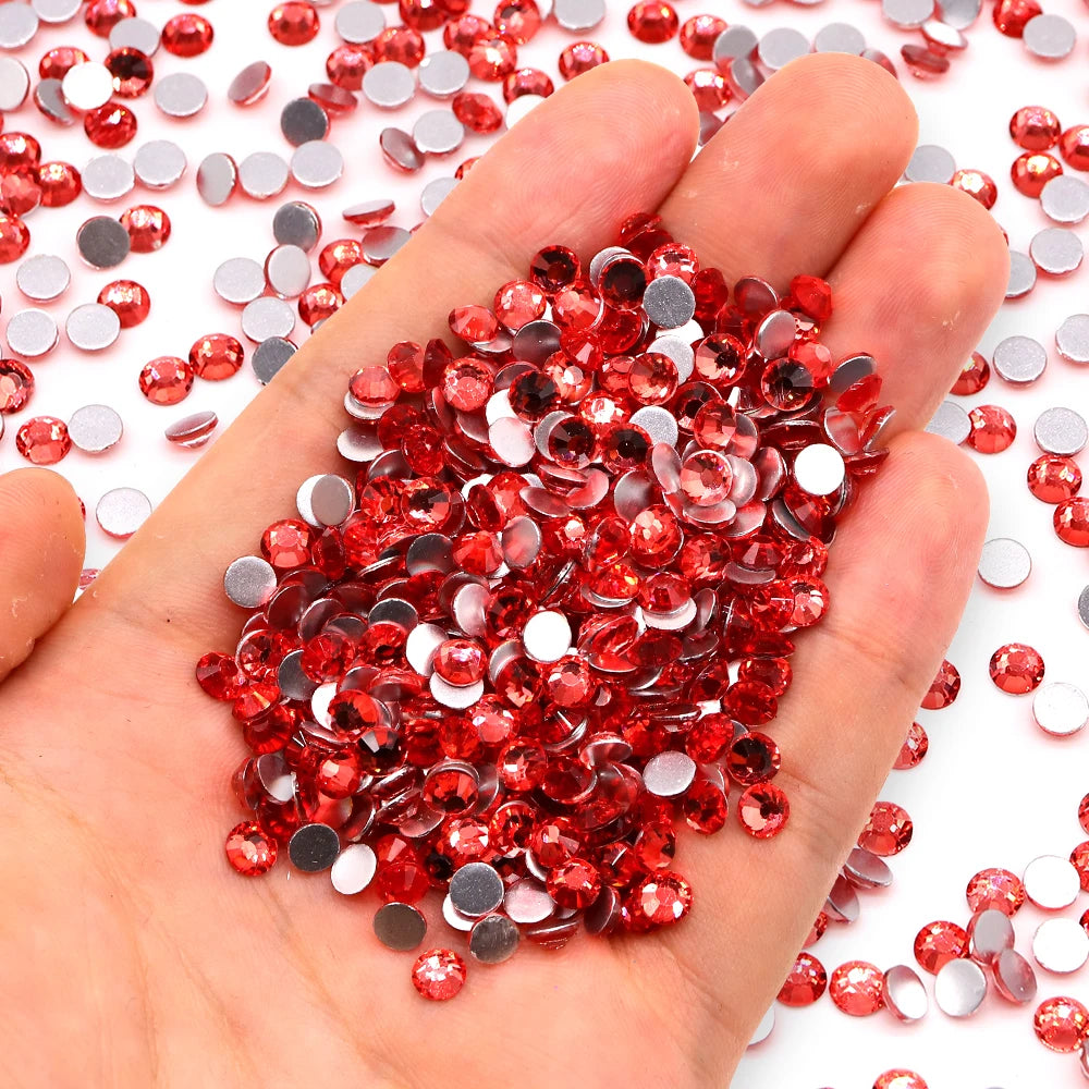Ready Stock 10 Kinds Red Colors S6-SS30 Bulk Regular Cut 12 Facets 4A+ Rhinestones Crystal Angola 2024 New Design Glass Clothing