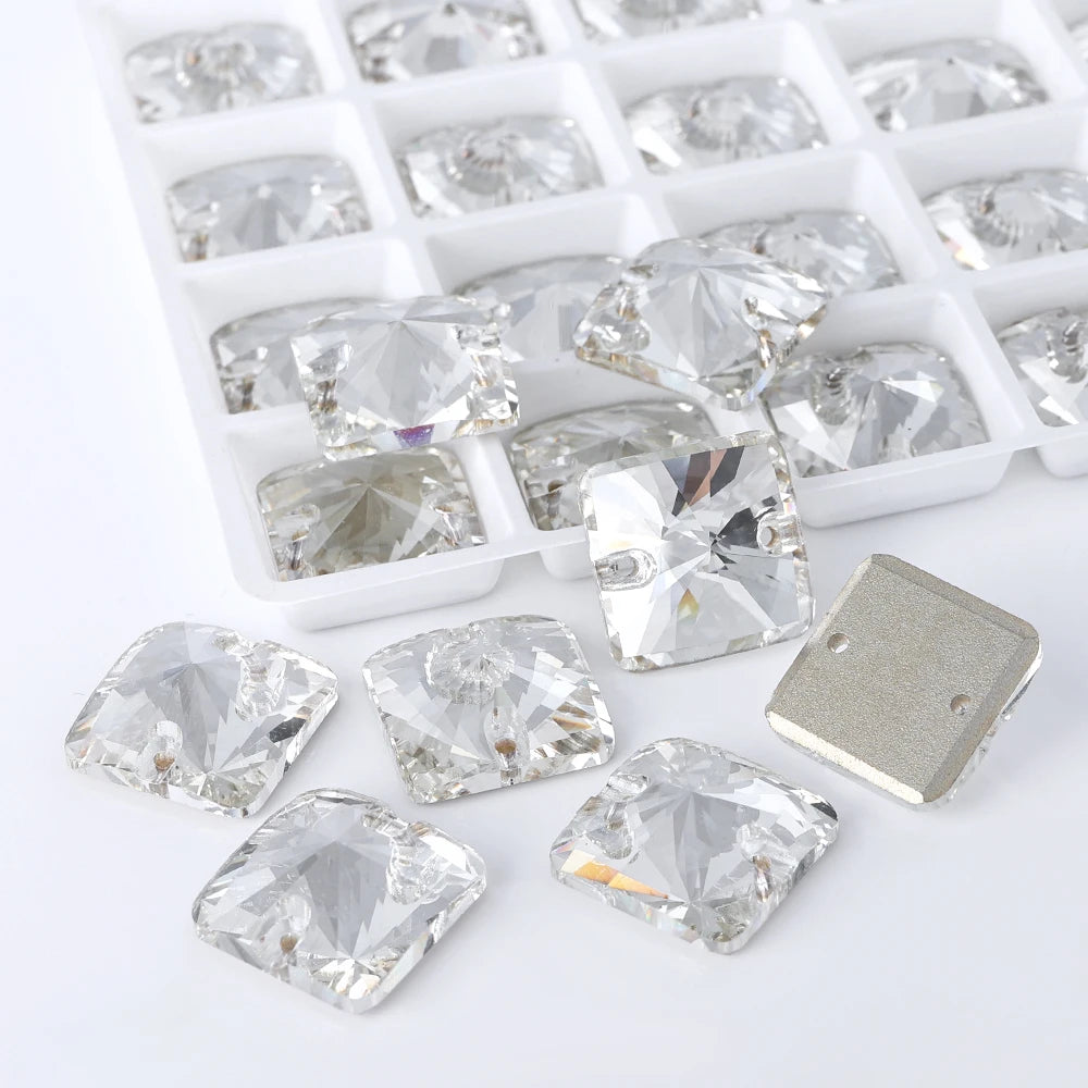 Rivoli Square 15Colors K9 Ready to Ship Glass Sew-on Rhinestone Bling Bling Accessories for Decoration Garments Dress