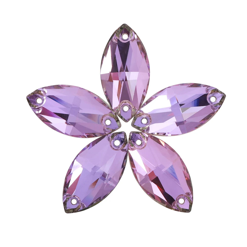 Wholesale Navette 55 Colors Shimmer Sew-on Rhinestones Horse Eye Glass Gems Clothing Flatback Sewing Stones for Jewelry Cloth