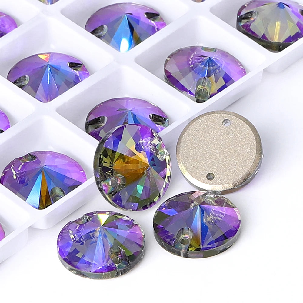 Top Quality Rivoli  80+ Colors Rhinestones Crystal AB Sew-on Rhinestones Glass Gems Clothing Flatback Sewing Stones for Women