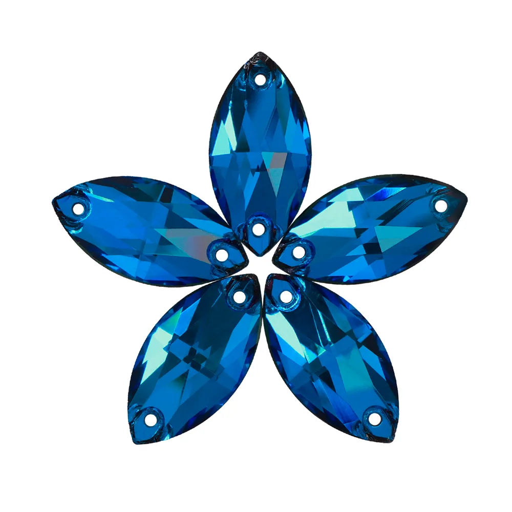 Wholesale Navette 55 Colors Shimmer Sew-on Rhinestones Horse Eye Glass Gems Clothing Flatback Sewing Stones for Jewelry Cloth