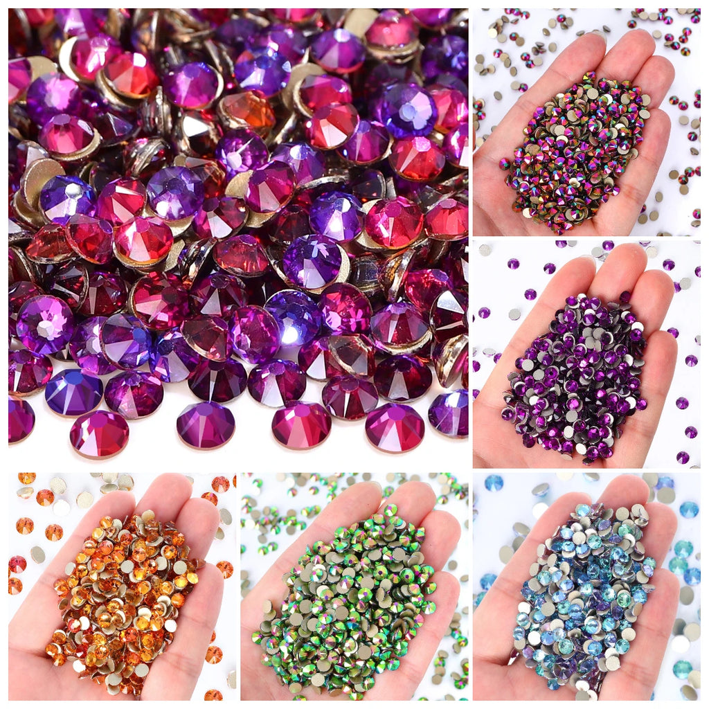 16 Cuts  Glass Crystal Latest Colors Rhinestone SS10-SS40 8 Big 8 Small Crystal Flatback Rhinestones for Gym Clothing