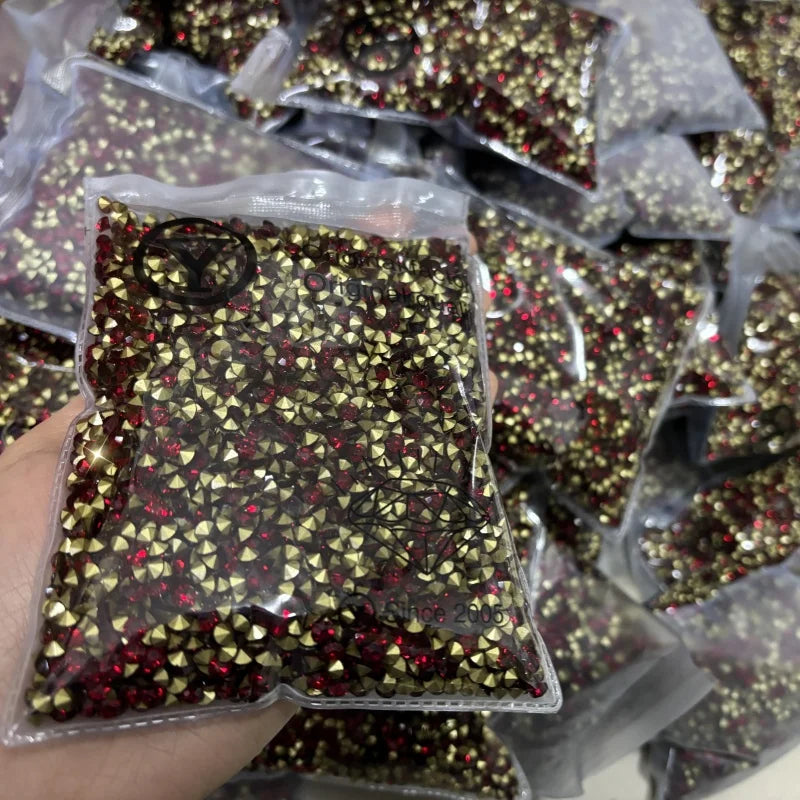 Customized SS6 Pointed Back Crystal Rhinestones Non-Hotfix Chaton Strass for DIY Nail Art Decoration & Wedding Garment Materials