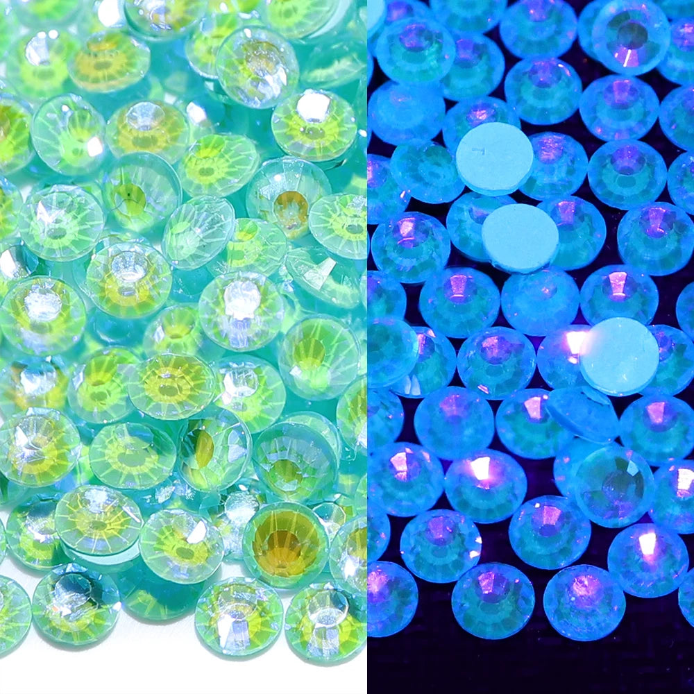 2024 New Colors Neon Glow in the Dark Bling Bling Macaron Non Hotfix Flat Back Rhinestones Glass Bulk Glass Crystal