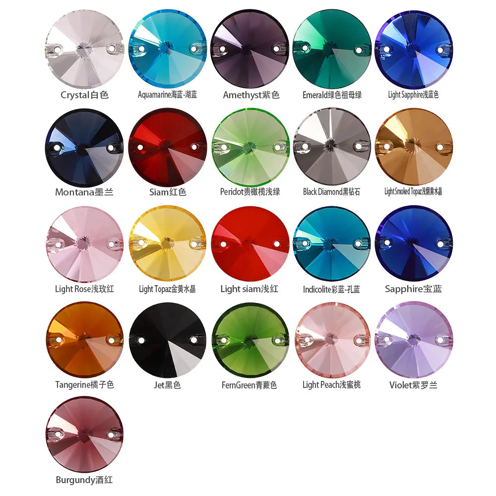 Wholesale Rivoli Rhinestones 55 Colors Crystal Strass AB Sew-on Rhinestones Glass Gems Clothing Flatback Sewing Stones for Women
