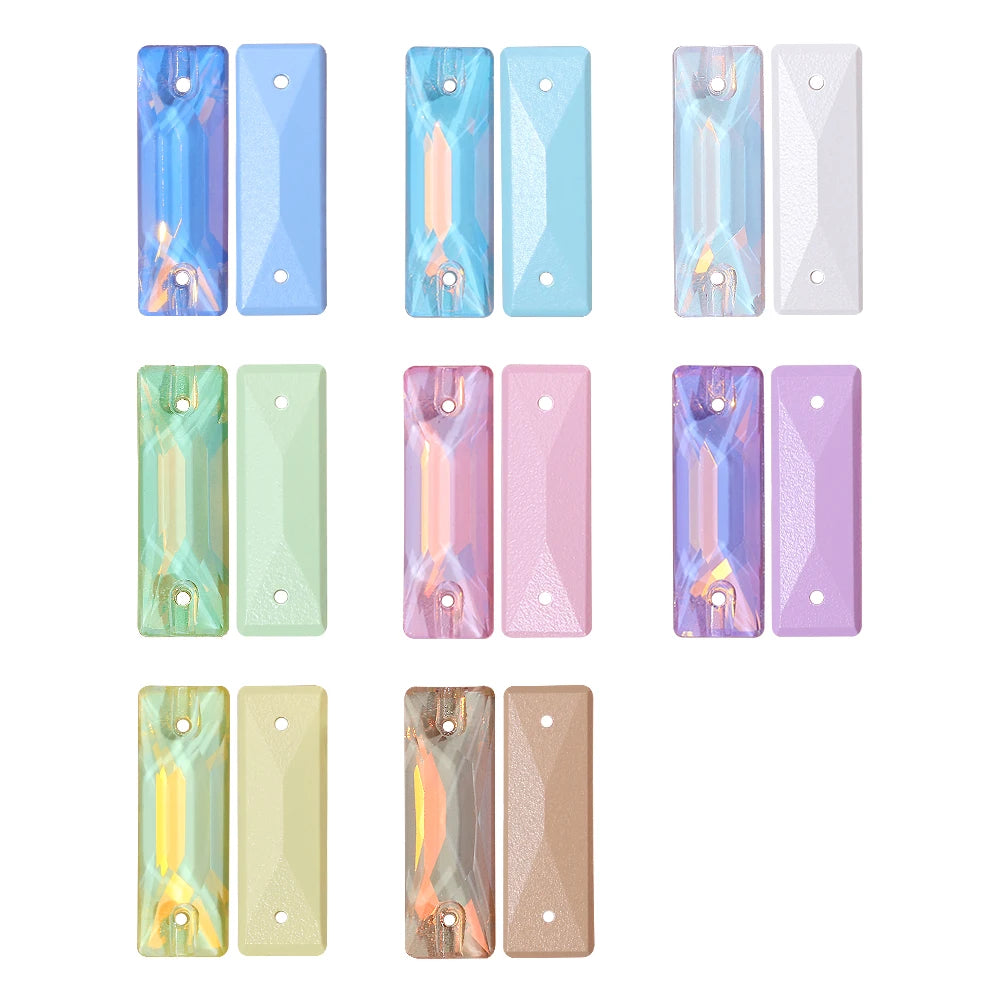 2024 QIYI 14+ Different Colors and Size Long Strip Shape Flat Back Pure Hard Glass Crystal Sew-on Rhinestones for Garment