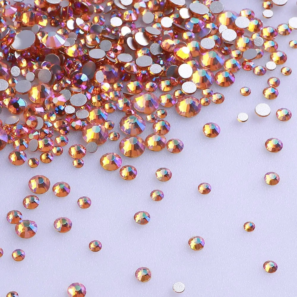 Wholesale 100 Colors Ss4-ss20 Mix Size Strass Crystal Rhinestones Non Hotfix Round Glass Stones Glue on Nail Gems Decoration