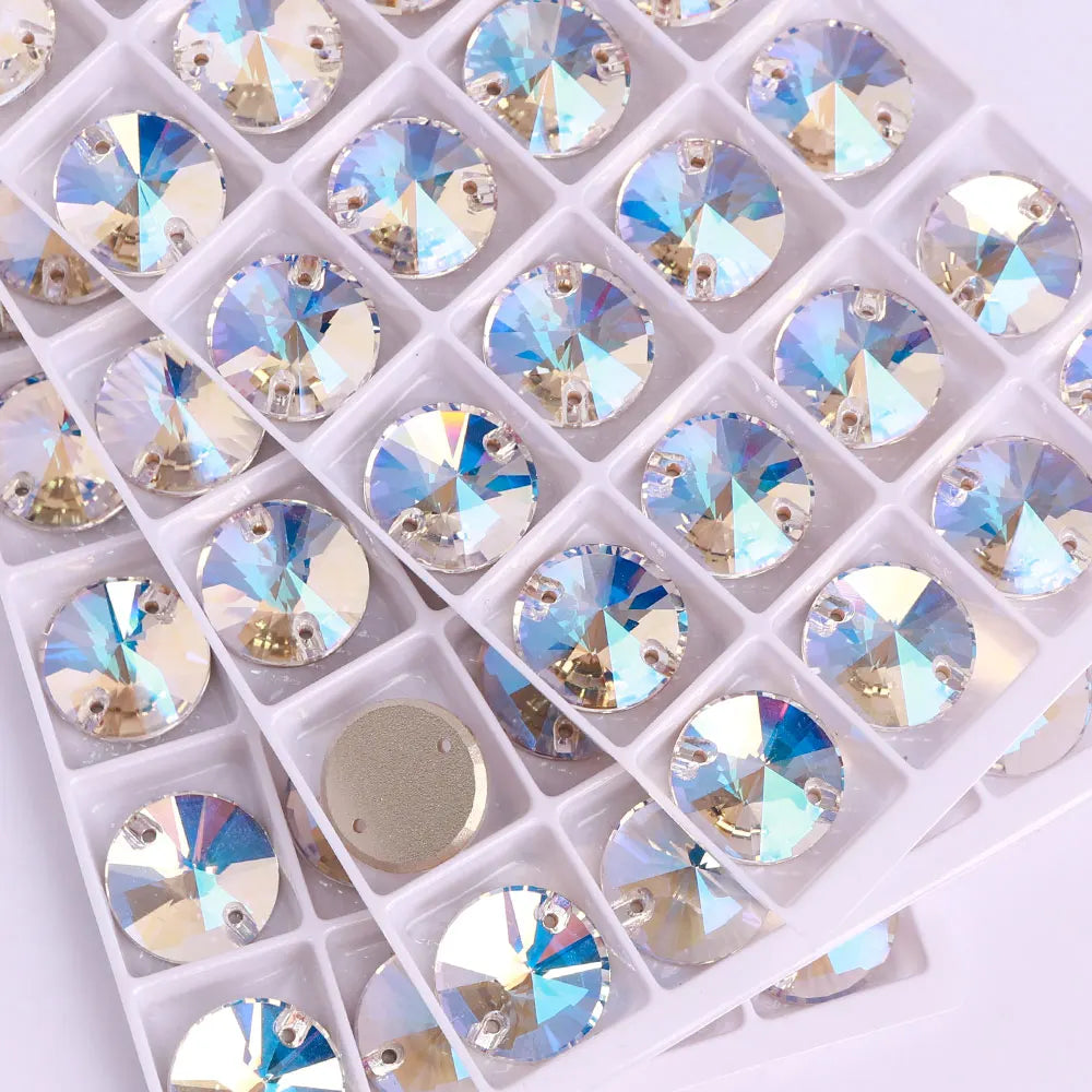 Top Quality Rivoli  80+ Colors Rhinestones Crystal AB Sew-on Rhinestones Glass Gems Clothing Flatback Sewing Stones for Women