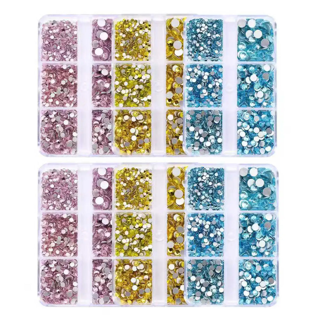 QIYI Wholesale 6 Grid Box 3D Glass Nail Art Boxes Non-Hotfix Rhinestones Flatback Nail Diamond for Shoes Christmas Decorations