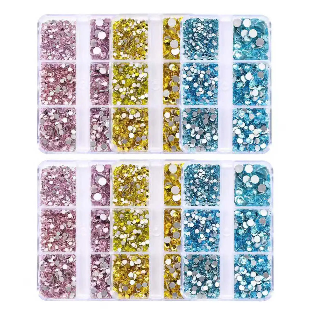 QIYI Wholesale 6 Grid Box 3D Glass Nail Art Boxes Non-Hotfix Rhinestones Flatback Nail Diamond for Shoes Christmas Decorations