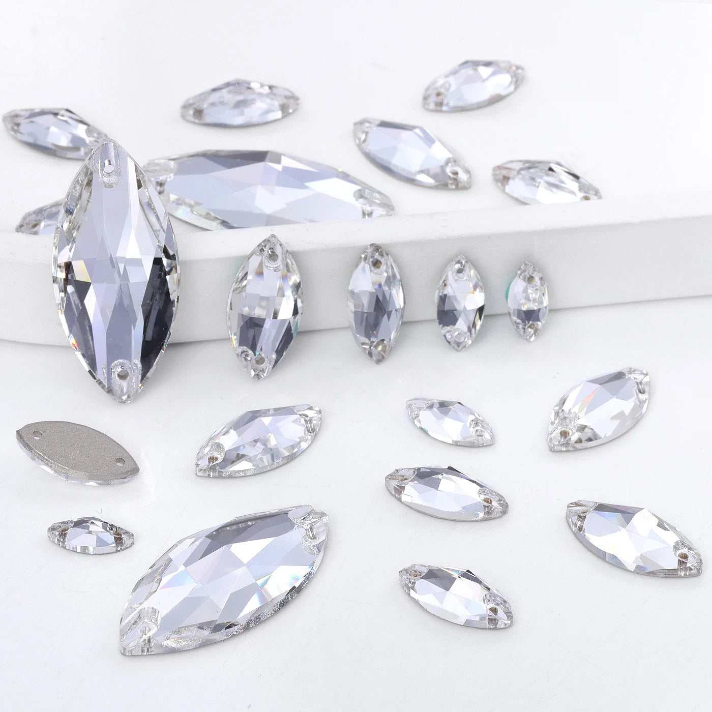 Wholesale Navette 55 Colors Crystal AB Sew-on Rhinestones Horse Eye Glass Gems Clothing Flatback Sewing Stones for Jewelry Cloth