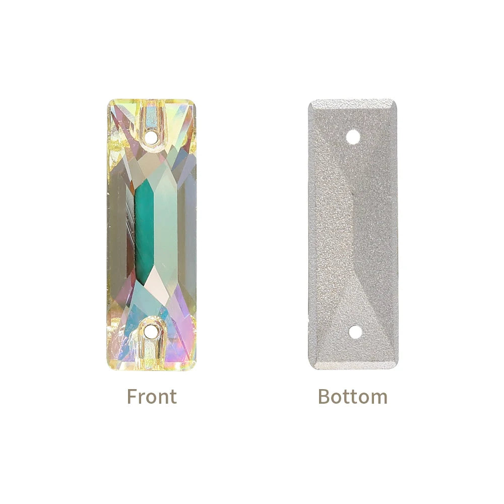 3255 New Arrival 14+ Different Colors and Size Long Strip Shape Flat Back Pure Hard Glass Crystal Sew-on Rhinestones for Garment