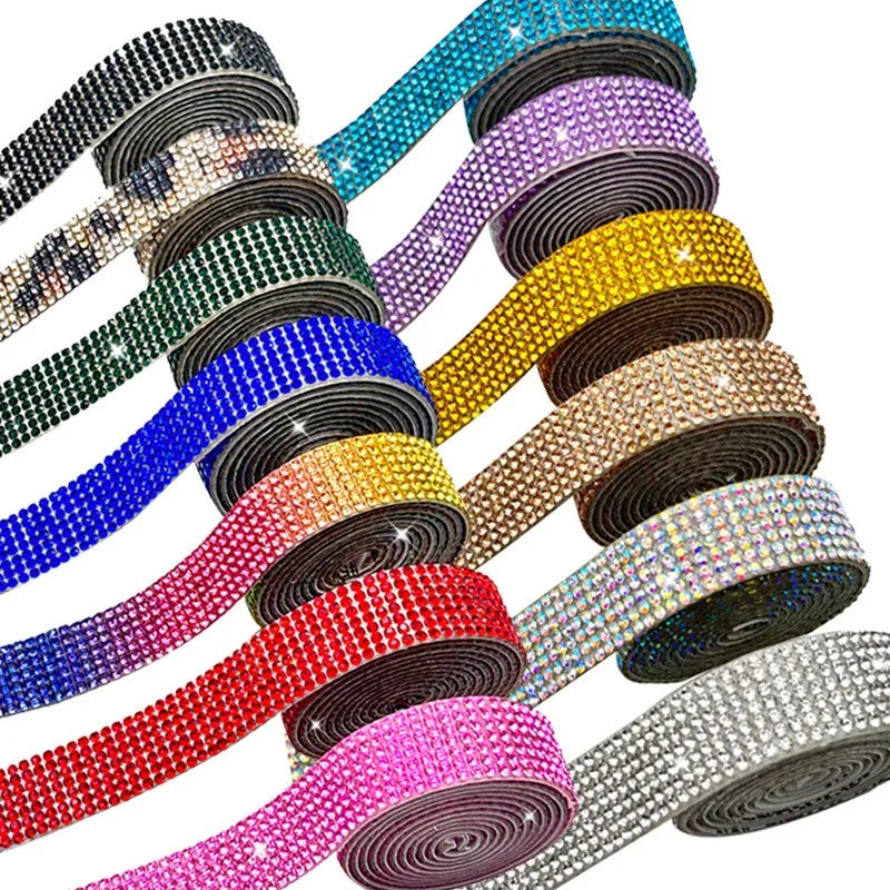 QIYI Wholesale Rhinestone Tape Self Adhesive Rhinestones Trimming Bling Crystal Glass Sheets Roll Wrap Sticker for Tumbler