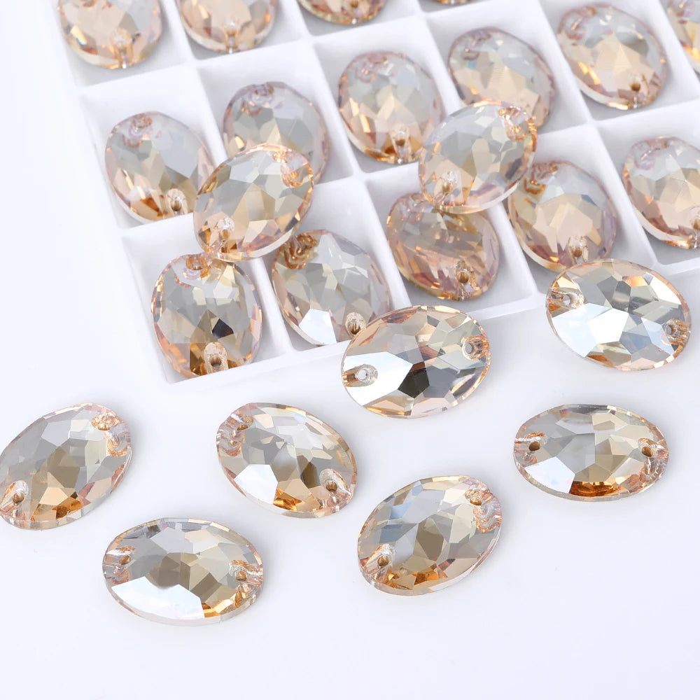 QIYI Oval Crystal Sew-on Rhinestones Flat Back K9 Glass Sew on Stones Garment Beads Clothing Sewing Accessories