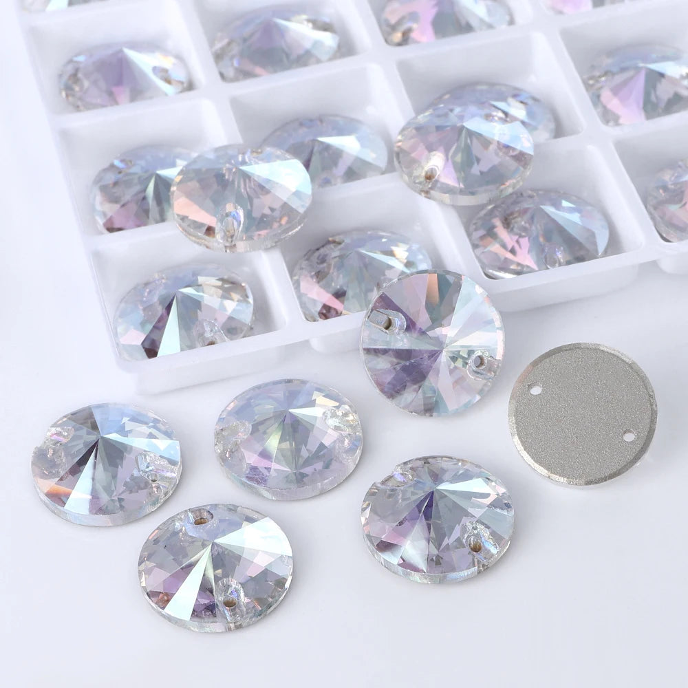 Top Quality Rivoli  80+ Colors Rhinestones Crystal AB Sew-on Rhinestones Glass Gems Clothing Flatback Sewing Stones for Women