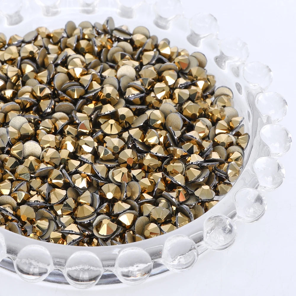 SS10-SS40 Colorful Non Hotfix Rhinestones Golden Base Flat Back Bling Glitter Glass Stones Crystal Strass Diamond for Nail