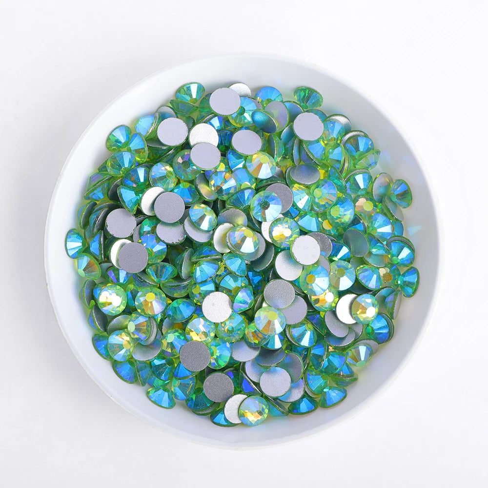 2024 New Design Wholesale Green Colors 30 Kinds Green Rhinestone Rhinestone Non Hotfix Flat Back Crystal Glass  for GYM Clothing