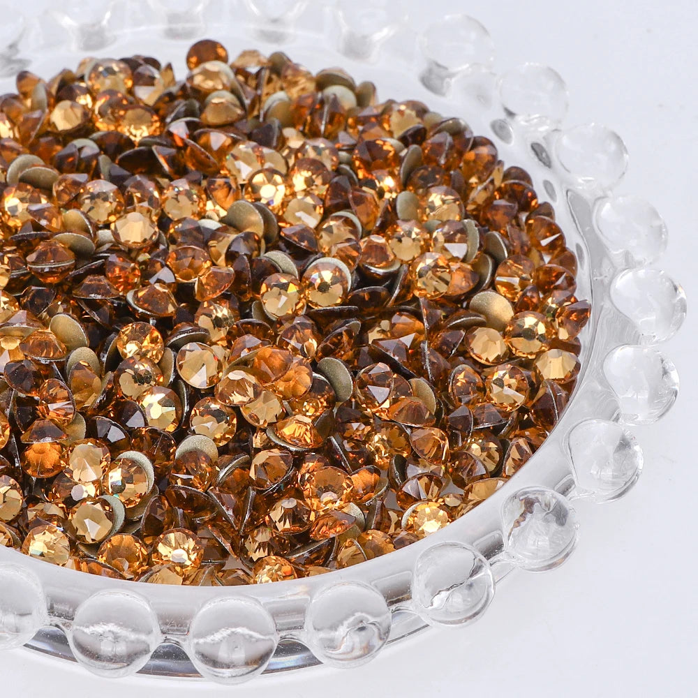 SS10-SS40 Colorful Non Hotfix Rhinestones Golden Base Flat Back Bling Glitter Glass Stones Crystal Strass Diamond for Nail