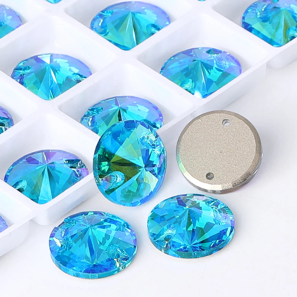 Top Quality Rivoli  80+ Colors Rhinestones Crystal AB Sew-on Rhinestones Glass Gems Clothing Flatback Sewing Stones for Women