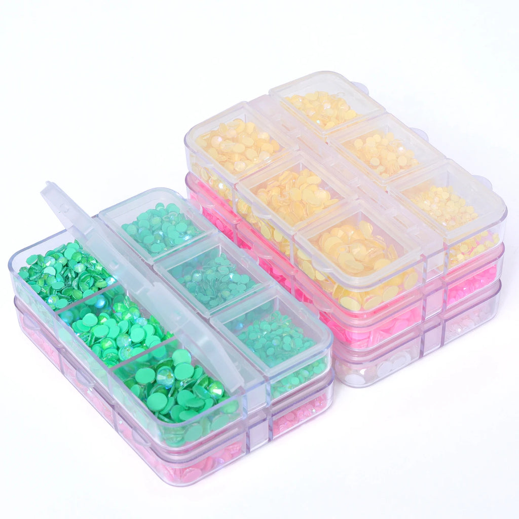 QIYI Wholesale Rhinestones Bulk 6 Grid Box Mocha SS6-SS20 Nail Charms Glass Crystal Manicure Accessories Nail Art