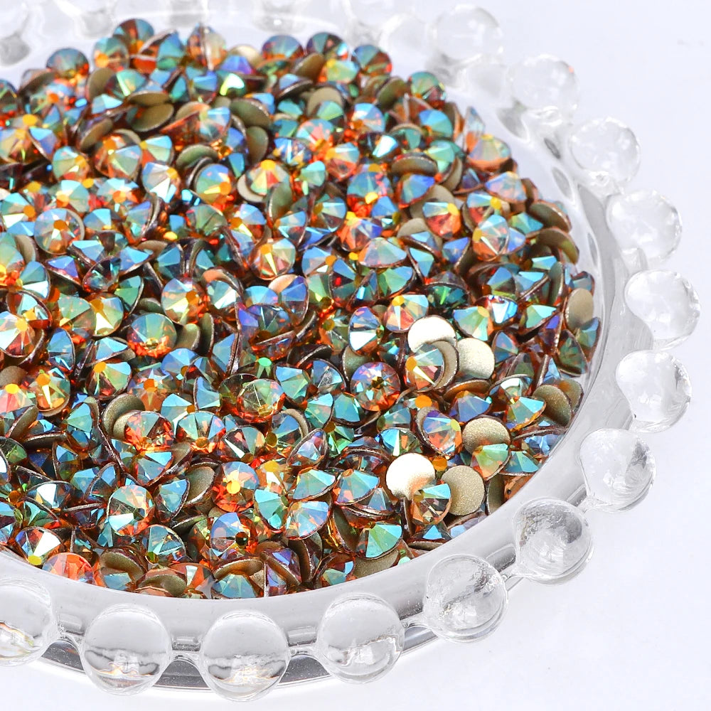 SS10-SS40 Colorful Non Hotfix Rhinestones Golden Base Flat Back Bling Glitter Glass Stones Crystal Strass Diamond for Nail