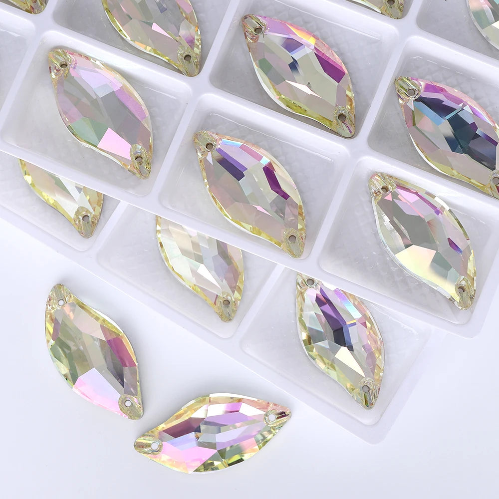 QIYI Innovative Design Diamond Leaf Shape High Quality Grade AAAAAA Clear Hard Pure Glass Loose Flat Back Sew-on Rhinestones 9