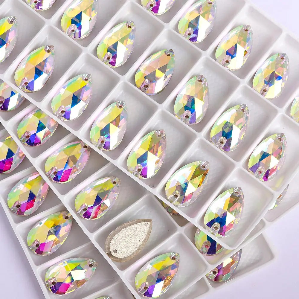 Hot Selling QIYI Brand 55 Colors Multi Size Multi Shape High Quality Flat Back Drop Sew-on Glass Crystal Rhinestones 16 Facets