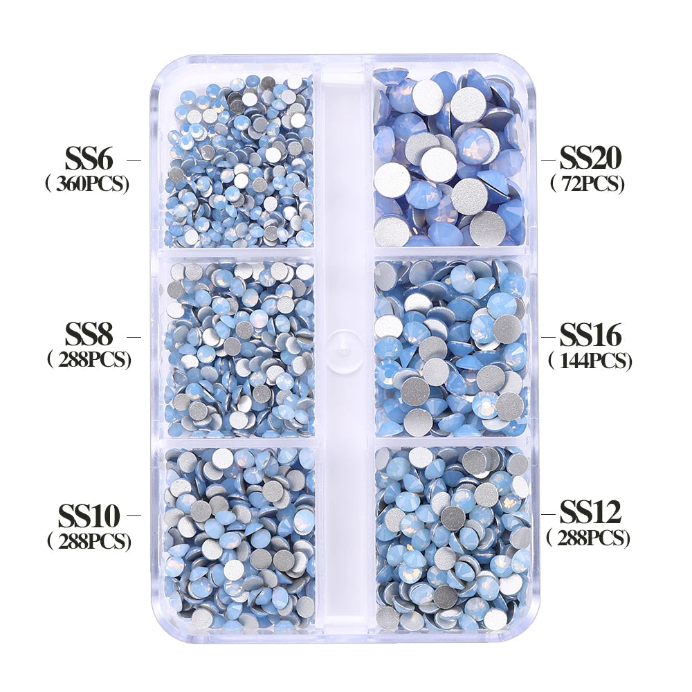 QIYI Wholesale 6 Grid Box 3D Glass Nail Art Boxes Non-Hotfix Rhinestones Flatback Nail Diamond for Shoes Christmas Decorations