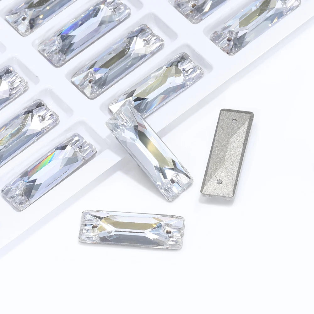 2024 QIYI 14+ Different Colors and Size Long Strip Shape Flat Back Pure Hard Glass Crystal Sew-on Rhinestones for Garment