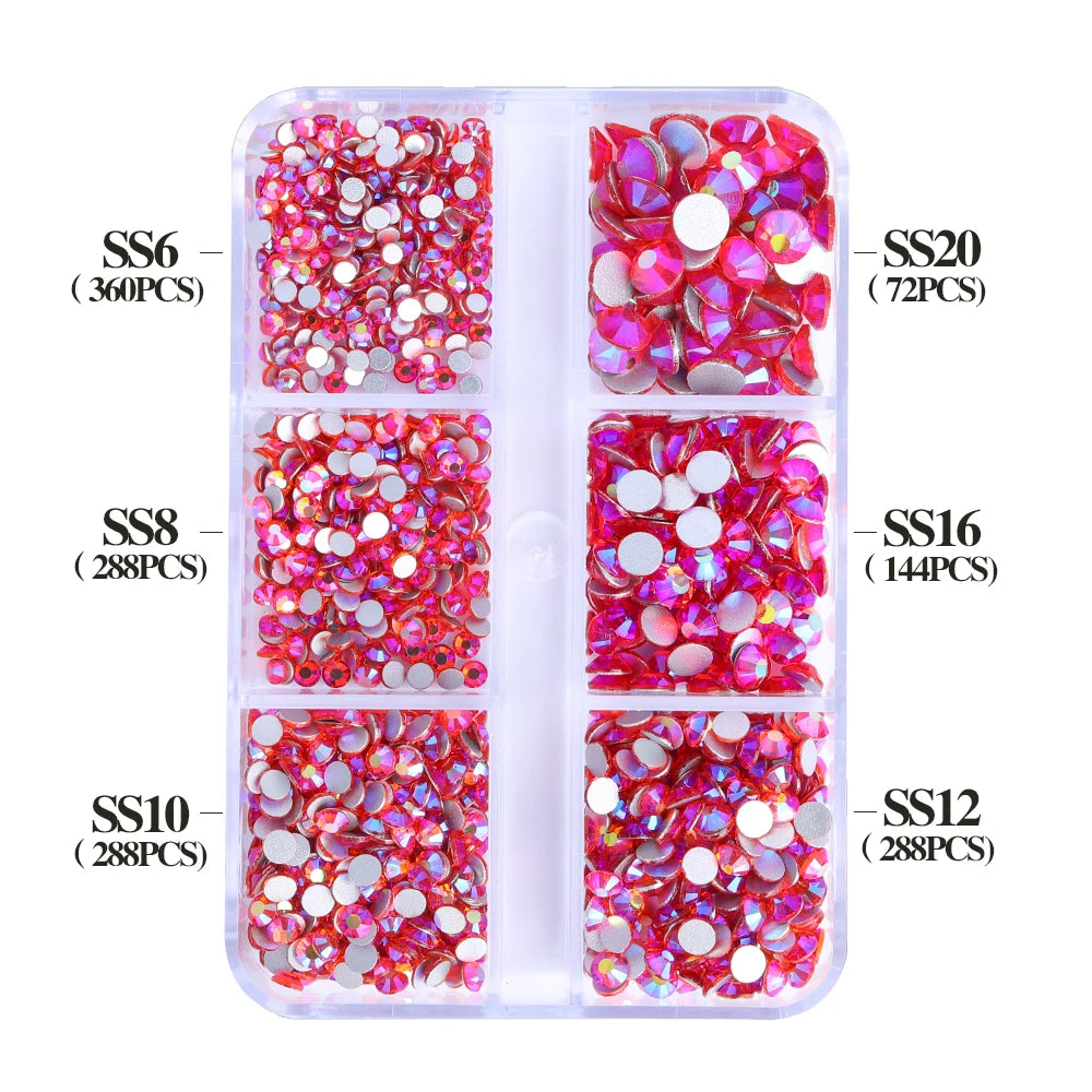 Wholesale 6 Grid Non Hotfix Crystal AB Rhinestone Flatback Glass Rhinestone Mixed Size for Nail Art Decoration
