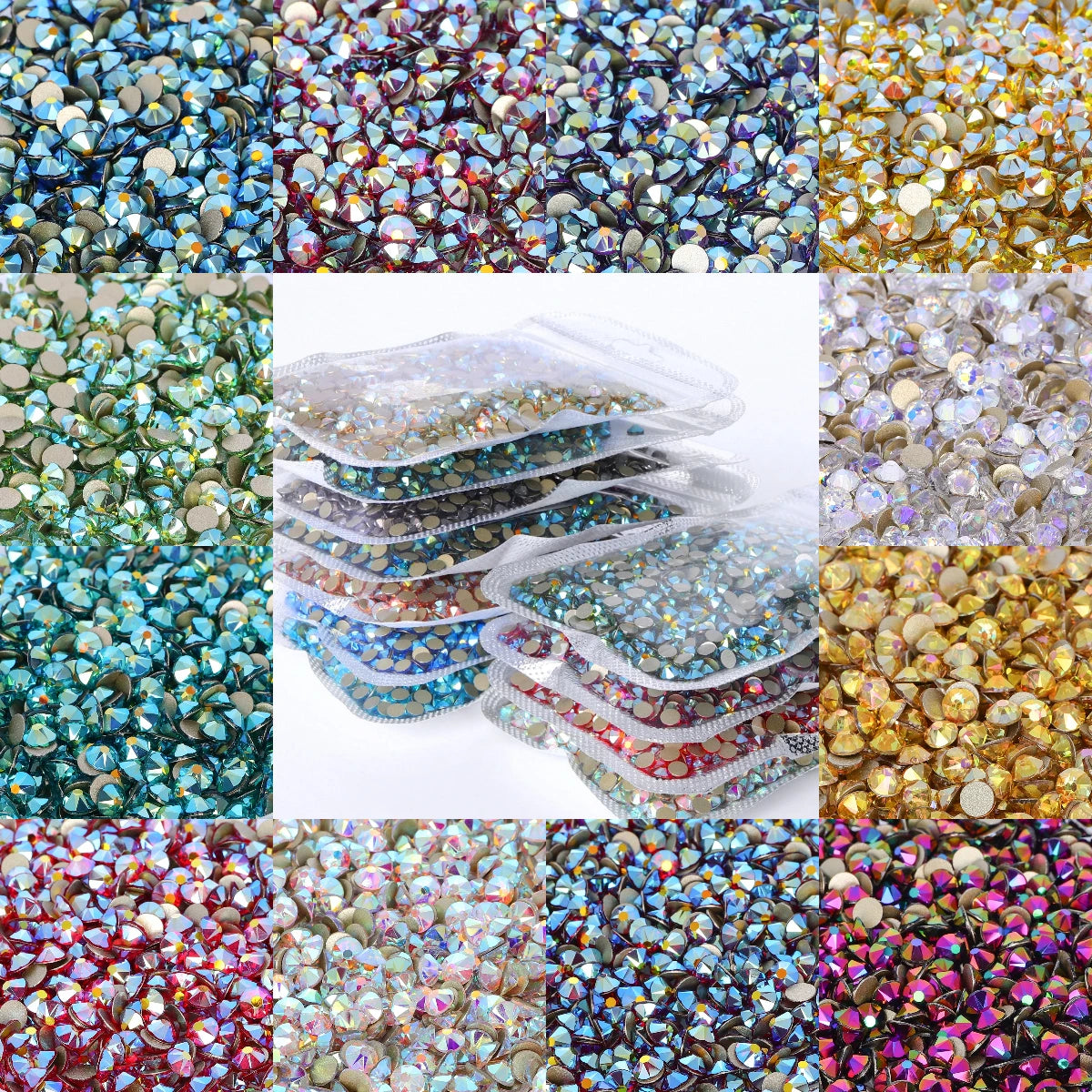 Factory Wholesale Crystal AB Colors 2088 16 Cut Facets Multi and Size Flat Back Golden Bottom High Quality Glass Rhinestones
