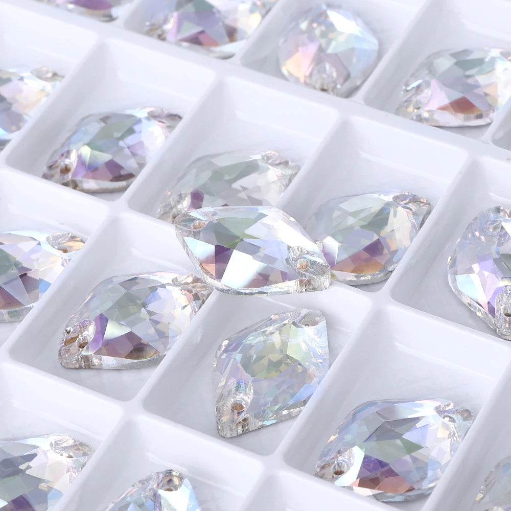 QIYI Lemon Shape Sew-On Rhinestones 55 Colors 9x14mm/12x18mm Glass Rivoli Shape Minimalist Luxury Design for Garment Shoes Bags