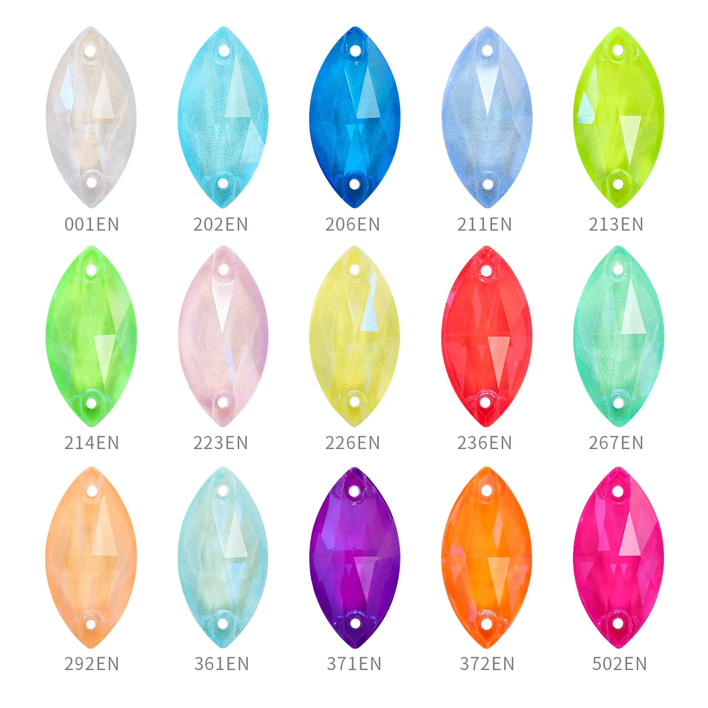 Wholesale Navette 55 Colors Shimmer Sew-on Rhinestones Horse Eye Glass Gems Clothing Flatback Sewing Stones for Jewelry Cloth