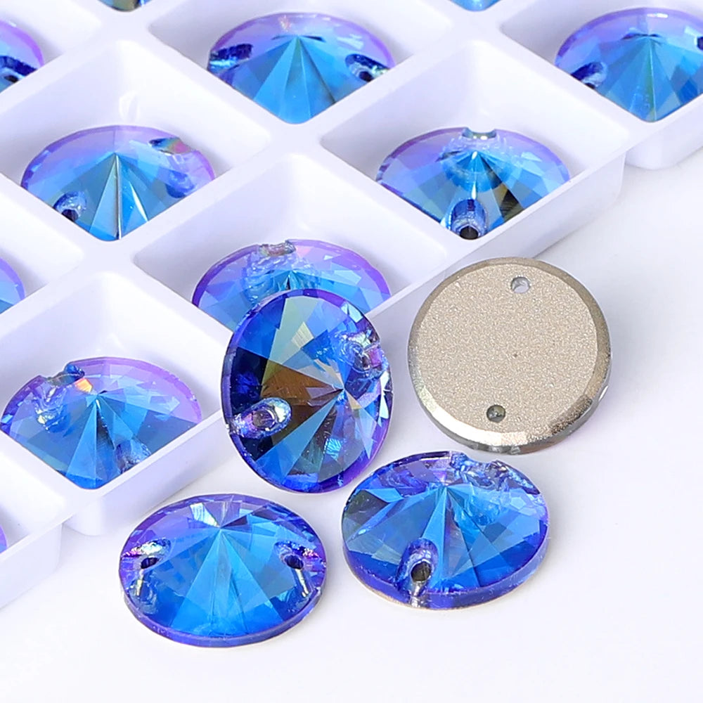 Top Quality Rivoli  80+ Colors Rhinestones Crystal AB Sew-on Rhinestones Glass Gems Clothing Flatback Sewing Stones for Women