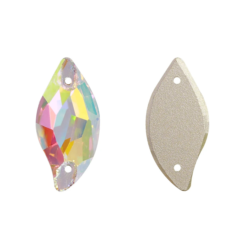 QIYI Innovative Design Diamond Leaf Shape High Quality Grade AAAAAA Clear Hard Pure Glass Loose Flat Back Sew-on Rhinestones 9