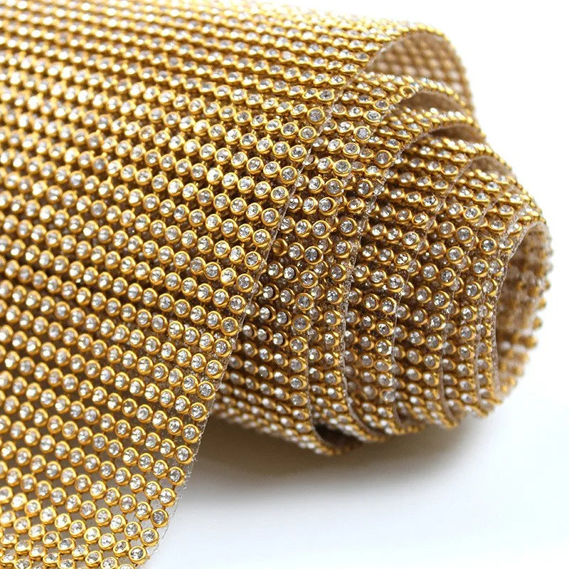 45*120cm 3mm SS12 High Quality Glass Crystal Hot Fix Rhinestone Aluminum Mesh Metallic Adhesive Sheets for Dancing Garment