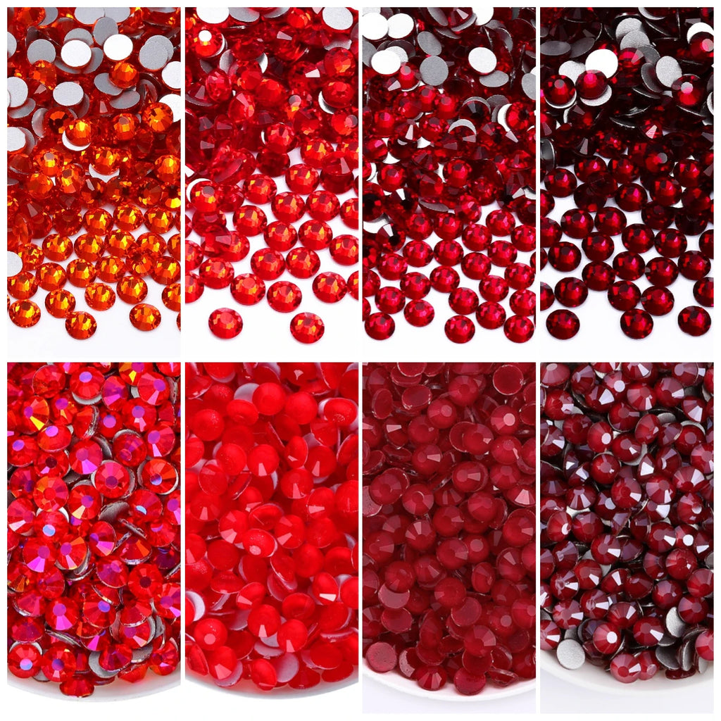 Ready Stock 10 Kinds Red Colors S6-SS30 Bulk Regular Cut 12 Facets 4A+ Rhinestones Crystal Angola 2024 New Design Glass Clothing