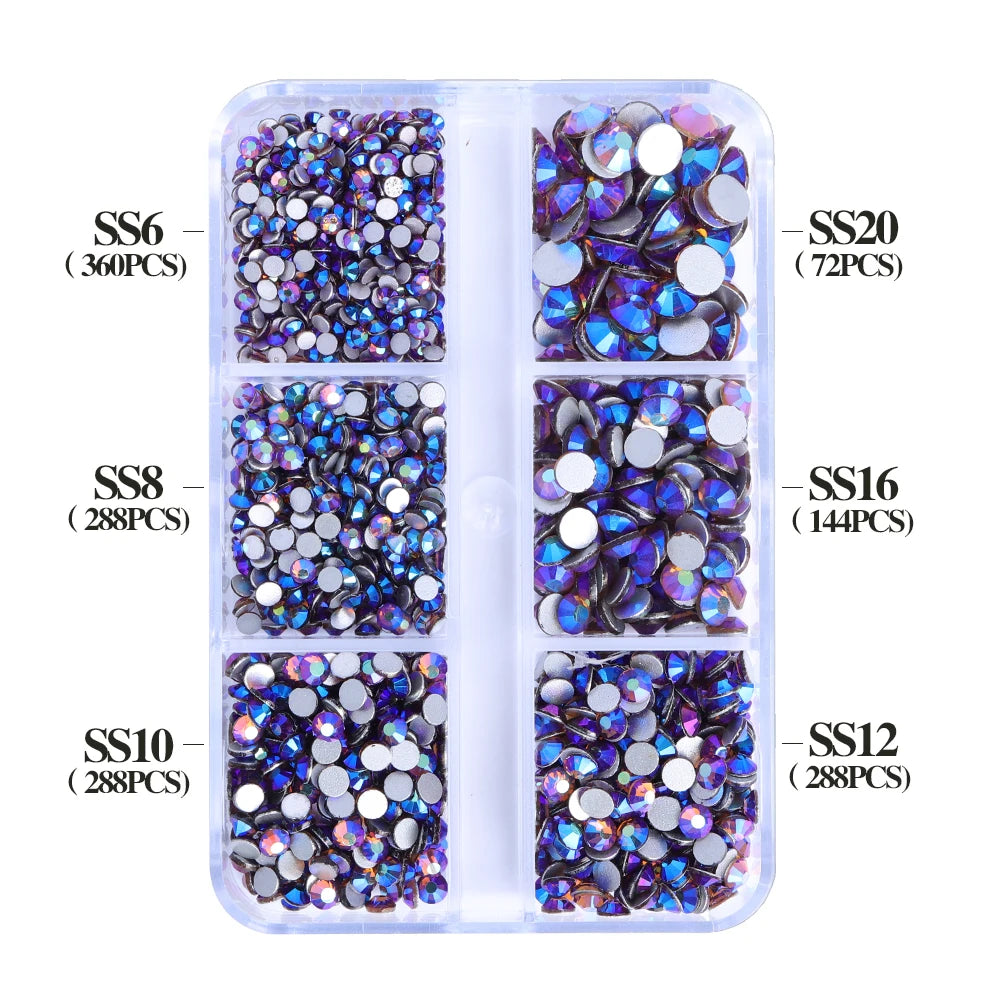 Wholesale 6 Grid Bling Over 80 Colors Mixed Sizes Crystal AB Crystal Glass Flat Back Glass Rhinestones for Clothing