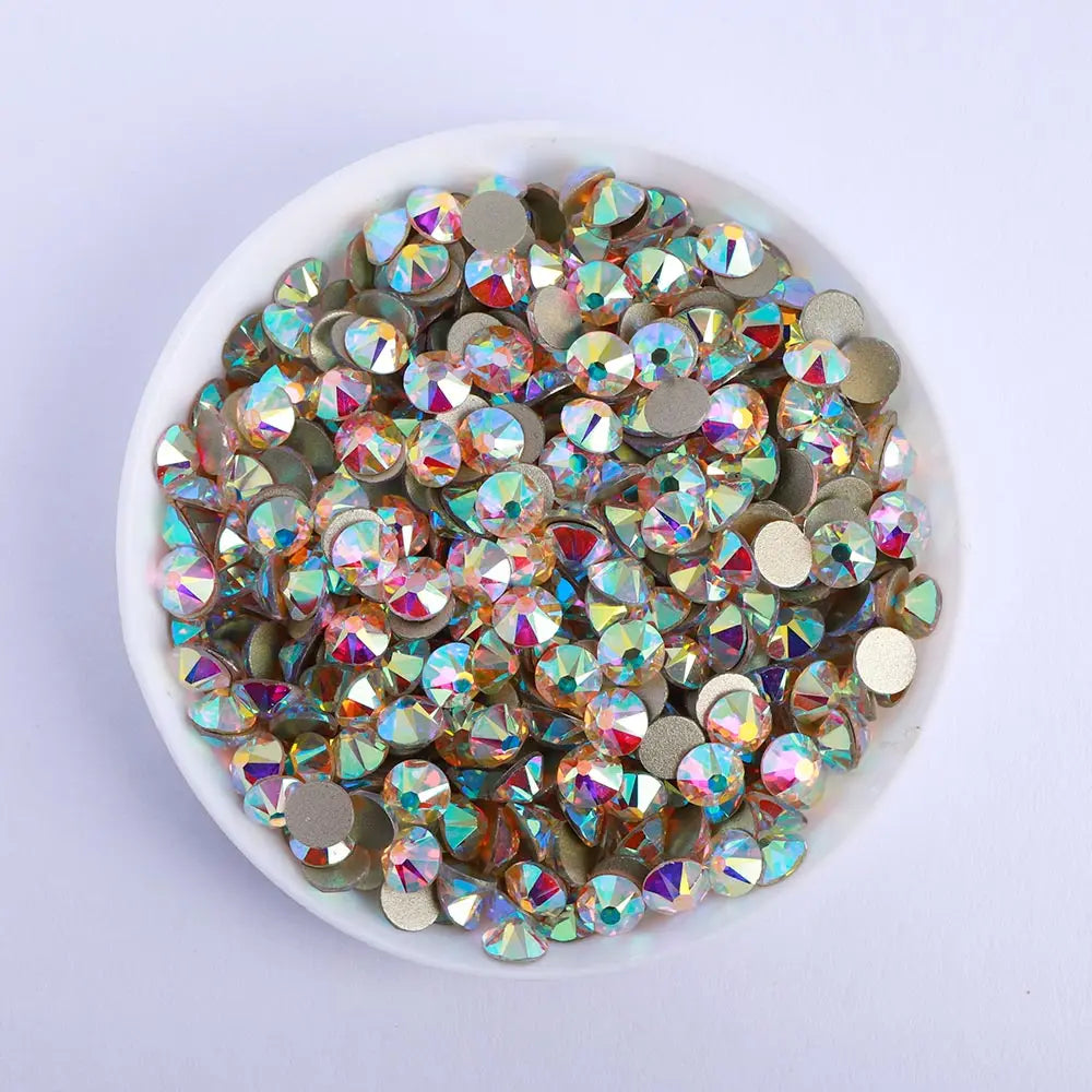 QIYI Wholesale Non Hotfix 16 Cut Facets Glass Rhinestone Trim Rainbow Rose Gold Stones for Jewellery Making