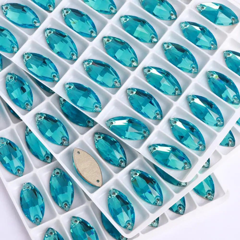 QIYI Factory Top Quality 5A Glass Crystal AB Navette Sew-on Stone Flat Back Coloful Sew on Rhinestones Buttons for Bouquet