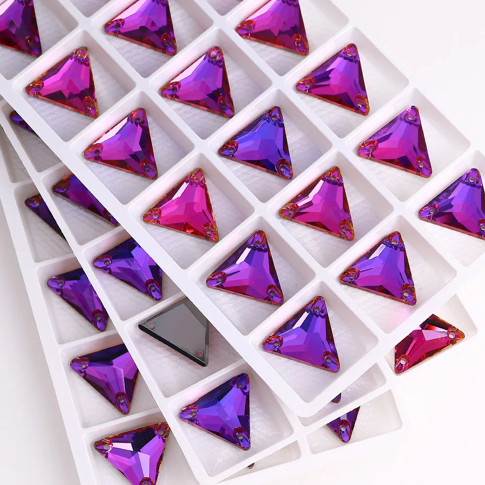 3270 Factory Direct 12mm/16mm/22mm Different Sizes 55+ Colors Top Quality Durable Grade AAAAAA Glass Triangle Sew-on Rhinestone