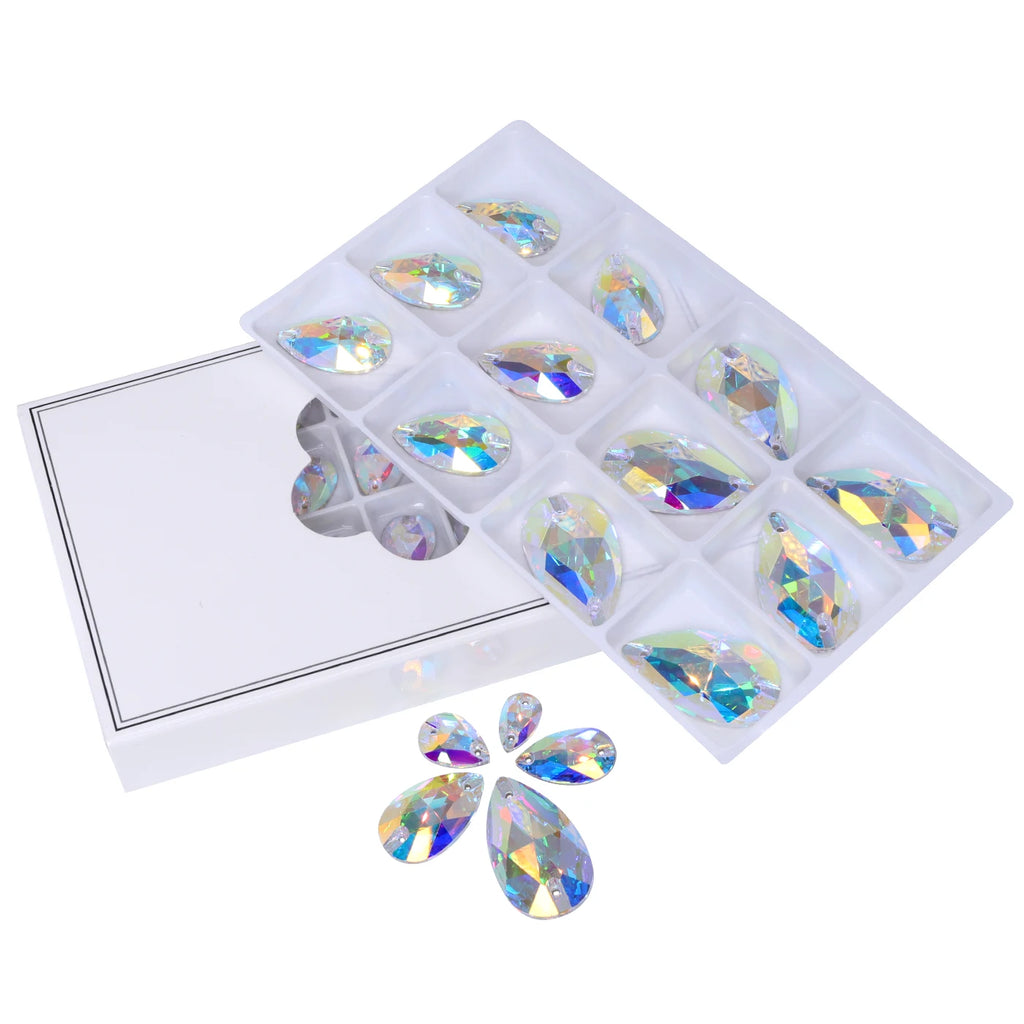 Factory Whosale Mixsize Drop Sew-on Rhinestones  Bulk Flatback Coloful Rhinestones Sewing Strass Bling for Jewelry Dress